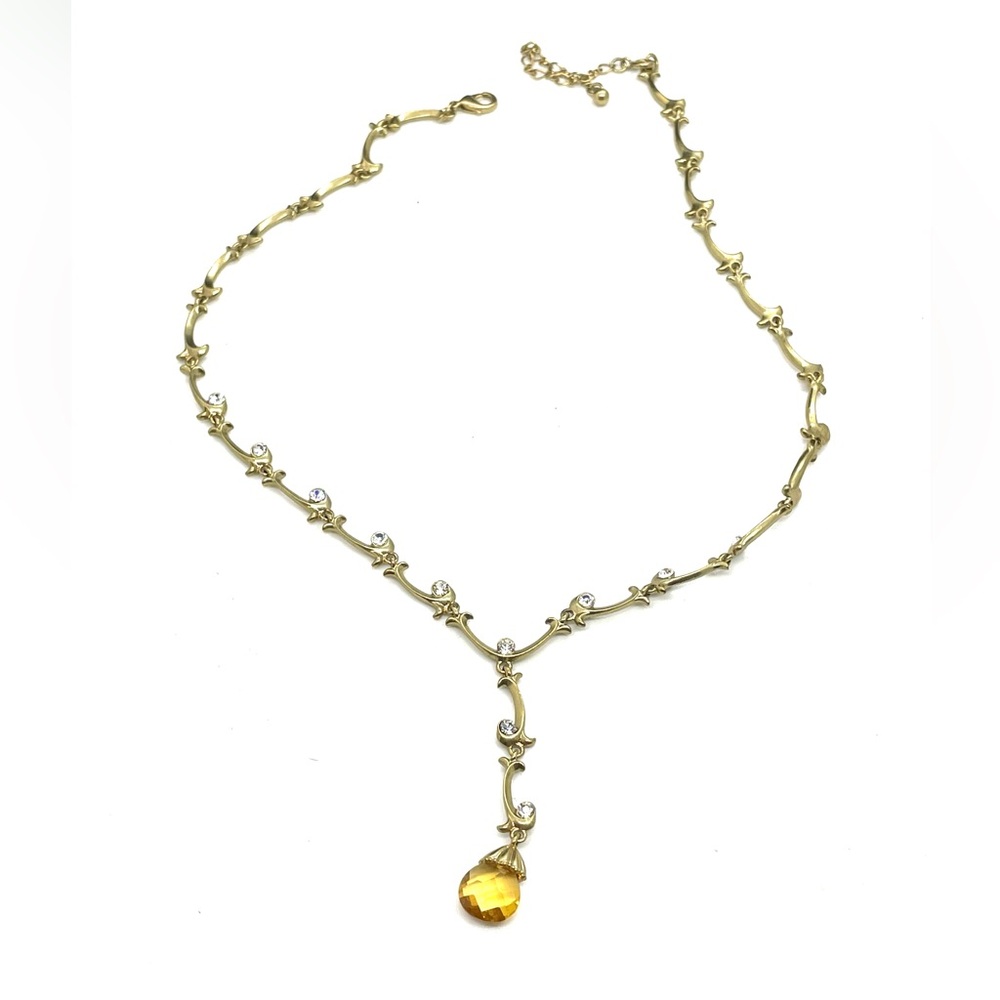 Stunning Crystal Gold Tone Dangle Necklace